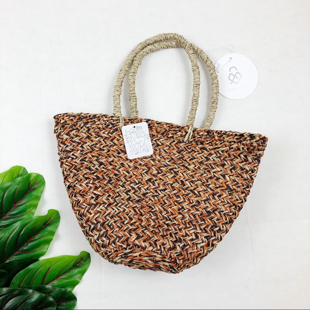 NWT Free People Mica Straw Bucket Tote Multicolor